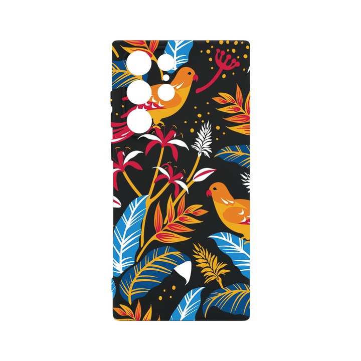 Калъф BestCase® Premium Liquid Silicon, Съвместим със Samsung Galaxy S22 Ultra, Цветни птици, SLIM 1.2MM, Микрофибър отвътре, Противоударен, Защита на камерата, Повдигнати ръбове за защита на екрана, PB 769