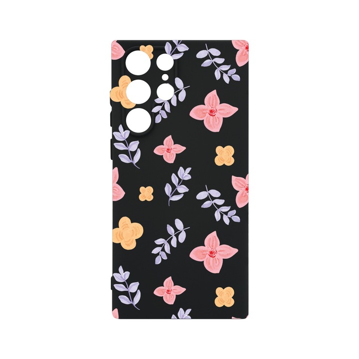 Калъф BestCase® Premium Liquid Silicon, съвместим със Samsung Galaxy S22 Ultra, модел Flower, SLIM 1.2MM, микрофибър отвътре, противоударен, защита на камерата, повдигнати ръбове за защита на екрана, PB 978