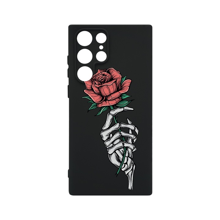 Силиконов калъф BestCase за Samsung Galaxy S22 Ultra, Rose In Skeleton Hand, SLIM 1.2MM, Microfiber interior, Premium Soft Liquid Silicon, PB 1023