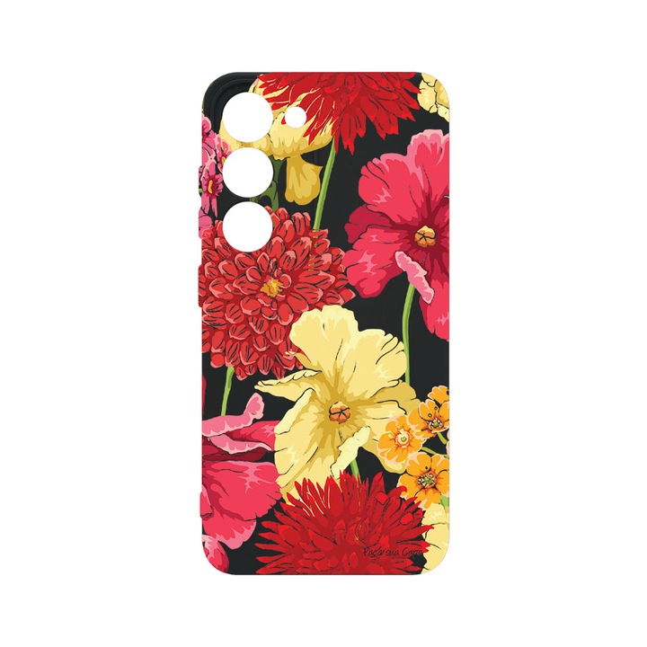 Husa BestCase® Premium Liquid Silicon, Compatibila Cu Samsung Galaxy S23, Red Yellow Flowers, SLIM 1.2MM, Microfibra in interior, Antisoc, Protectie Camera, Margini ridicate pentru protectia ecranului, PB 634