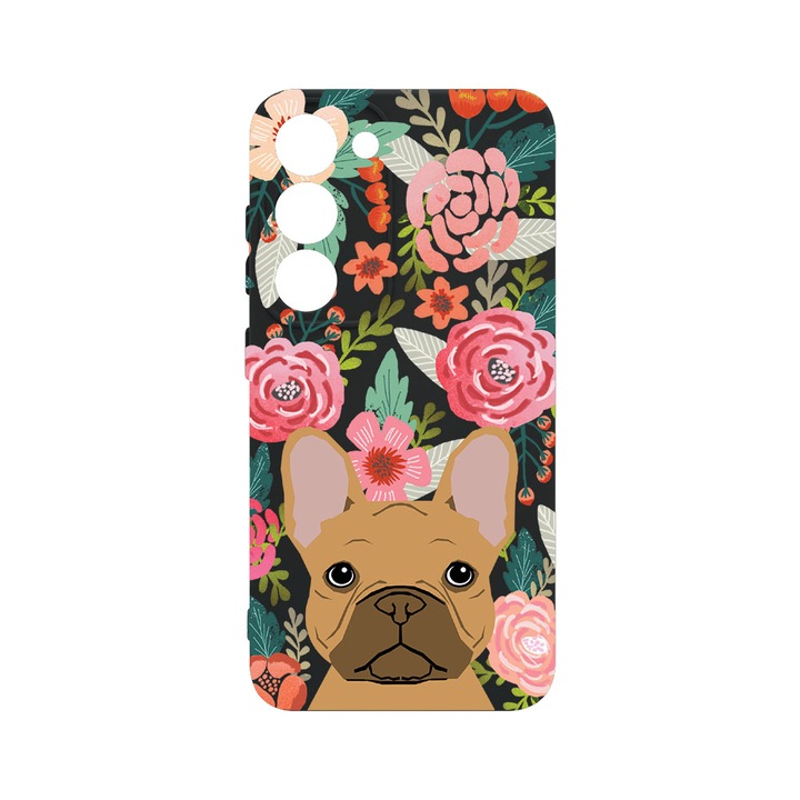 Husa BestCase® Premium Liquid Silicon, Compatibila Cu Samsung Galaxy S23 Plus, Dog and Flowers, SLIM 1.2MM, Microfibra in interior, Antisoc, Protectie Camera, Margini ridicate pentru protectia ecranului, PB 637