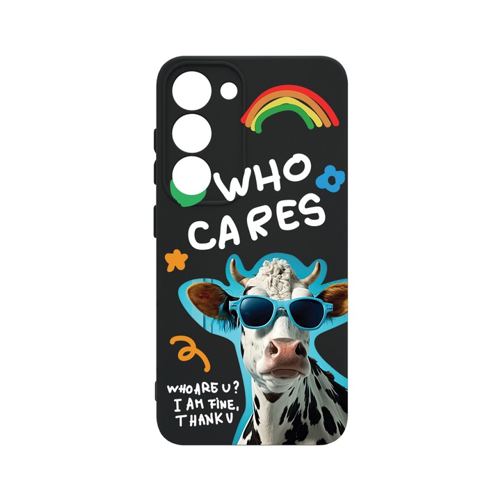 Husa BestCase® Premium Liquid Silicon, Compatibila Cu Samsung Galaxy S23 Plus, Cool Cow - Who Cares?, SLIM 1.2MM, Microfibra in interior, Antisoc, Protectie Camera, Margini ridicate pentru protectia ecranului, PB 975