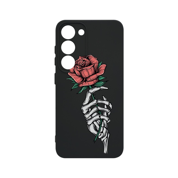 Husa BestCase® Premium Liquid Silicon, Compatibila Cu Samsung Galaxy S23, Rose In Skeleton Hand, SLIM 1.2MM, Microfibra in interior, Antisoc, Protectie Camera, Margini ridicate pentru protectia ecranului, PB 1023