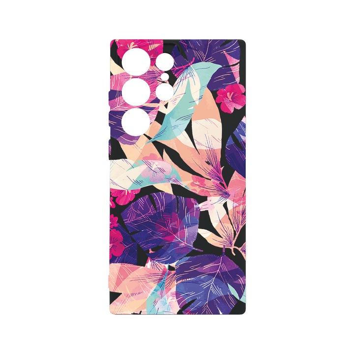 Husa BestCase® Premium Liquid Silicon, Compatibila Cu Samsung Galaxy S23 Ultra, Tropical Flowers, SLIM 1.2MM, Microfibra in interior, Antisoc, Protectie Camera, Margini ridicate pentru protectia ecranului, PB 71