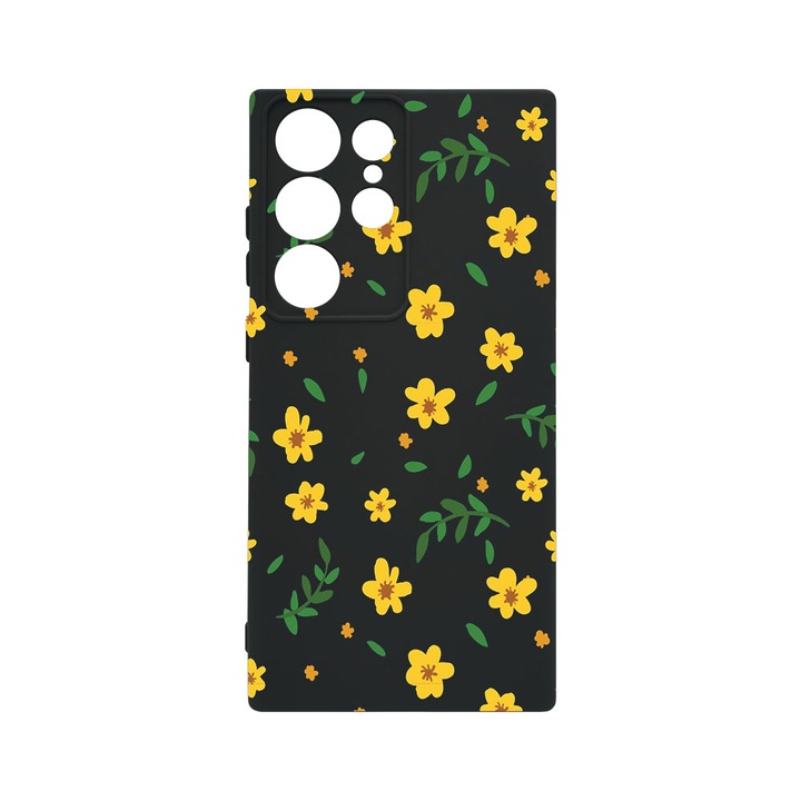 Husa BestCase® Premium Liquid Silicon, Compatibila Cu Samsung Galaxy S23 Ultra, Little yellow flowers, SLIM 1.2MM, Microfibra in interior, Antisoc, Protectie Camera, Margini ridicate pentru protectia ecranului, PB 696