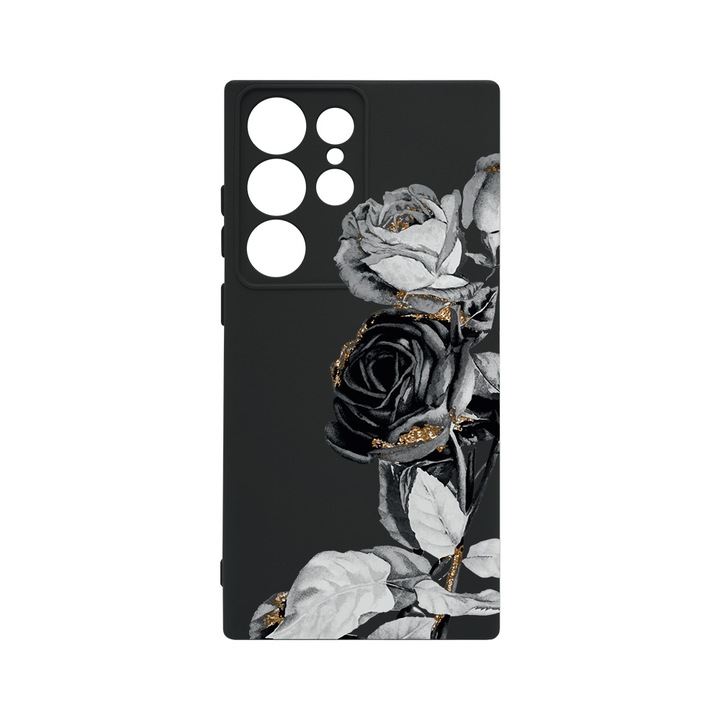 Husa BestCase® Premium Liquid Silicon, Compatibila Cu Samsung Galaxy S23 Ultra, Black Rose, SLIM 1.2MM, Microfibra in interior, Antisoc, Protectie Camera, Margini ridicate pentru protectia ecranului, PB 990