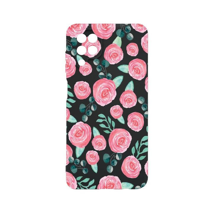 Husa BestCase® Premium Liquid Silicon, Compatibila Cu Samsung Galaxy A12 / Galaxy M12, Rose Pattern, SLIM 1.2MM, Microfibra in interior, Antisoc, Protectie Camera, Margini ridicate pentru protectia ecranului, PB 640