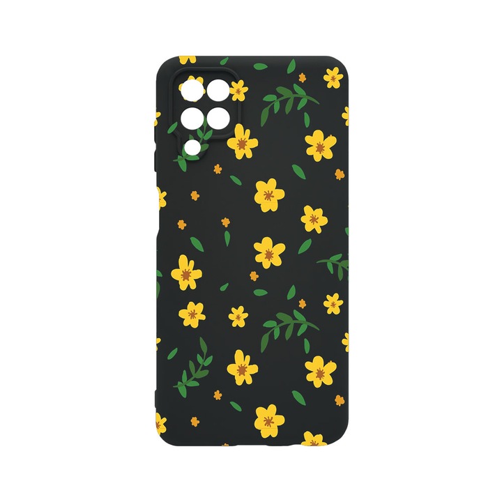 Husa BestCase® Premium Liquid Silicon, Compatibila Cu Samsung Galaxy A12 / Galaxy M12, Little yellow flowers, SLIM 1.2MM, Microfibra in interior, Antisoc, Protectie Camera, Margini ridicate pentru protectia ecranului, PB 696