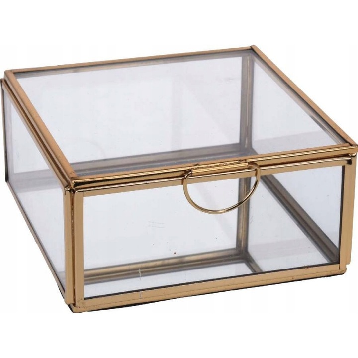 Cutie bijuterii, Koopman, Sticla, 13 cm, Transparent/Auriu