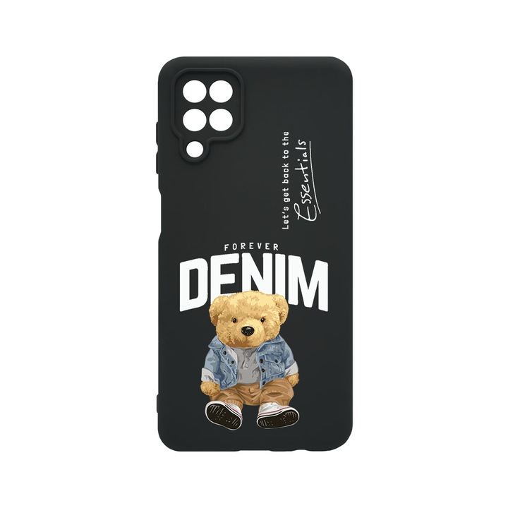 Husa BestCase® Premium Liquid Silicon, Compatibila Cu Samsung Galaxy A12 / Galaxy M12, Denim Style Teddy Bear, SLIM 1.2MM, Microfibra in interior, Antisoc, Protectie Camera, Margini ridicate pentru protectia ecranului, PB 930