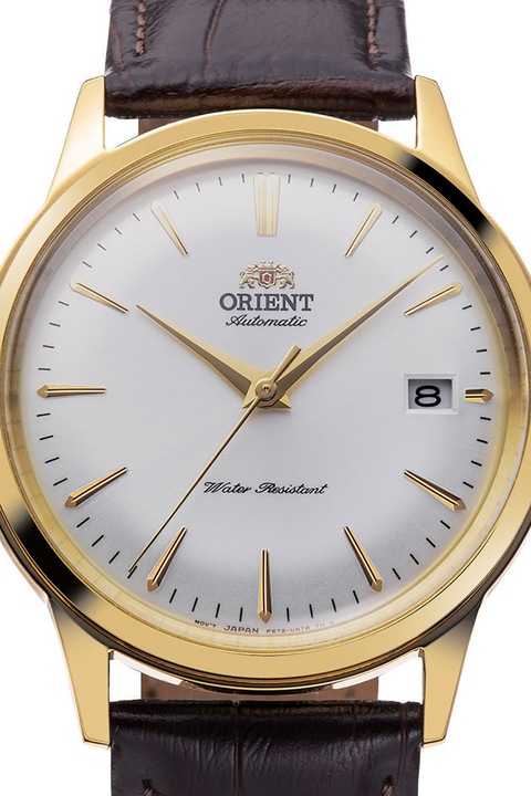 ORIENT, Автоматичен часовник с кашка с шагрен, Златист, Тъмнокафяв