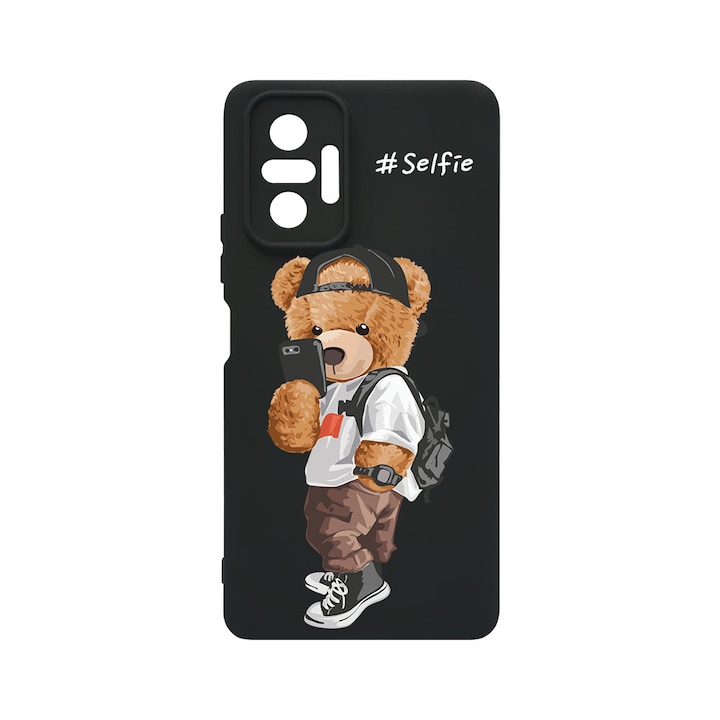 Husa BestCase® Premium Liquid Silicon, Compatibila Cu Xiaomi Redmi Note 10 Pro / Redmi Note 10 Pro Max, Selfie Teddy Bear, SLIM 1.2MM, Microfibra in interior, Antisoc, Protectie Camera, Margini ridicate pentru protectia ecranului, PB 925