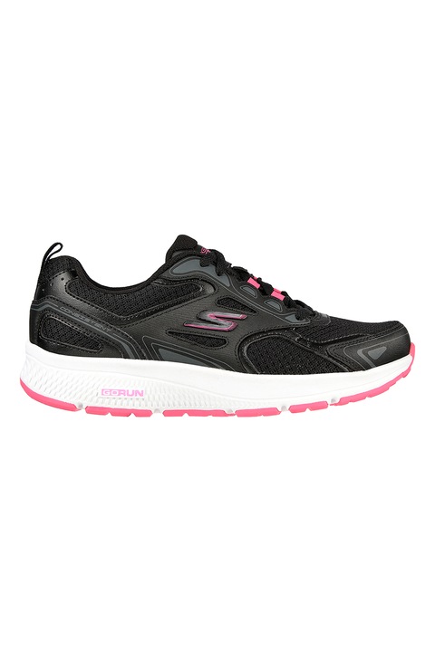 Skechers, Pantofi cu insertii din piele pentru alergare Go Run Consistent, Negru/Roz