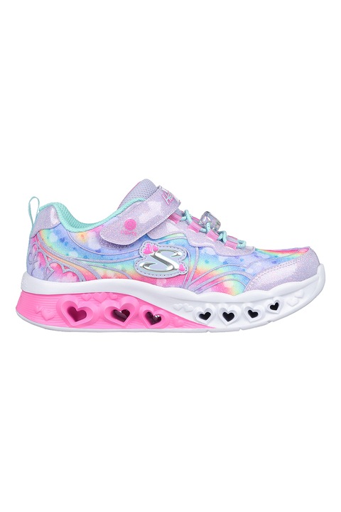 Skechers, Pantofi sport cu inchidere velcro si lumini LED Flutter Heart Lights, Roz aprins/Lila/Albastru