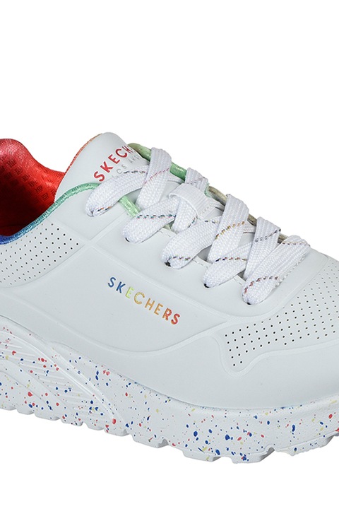 Skechers, Pantofi sport cu talpa cu pete decorative Uno Lite - Rainbow, Alb, 39.5 EU