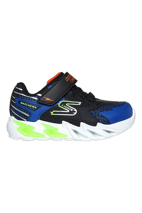 Skechers, Pantofi sport cu inchidere velcro S Lights Flex-Glow Bolt, Albastru/Negru