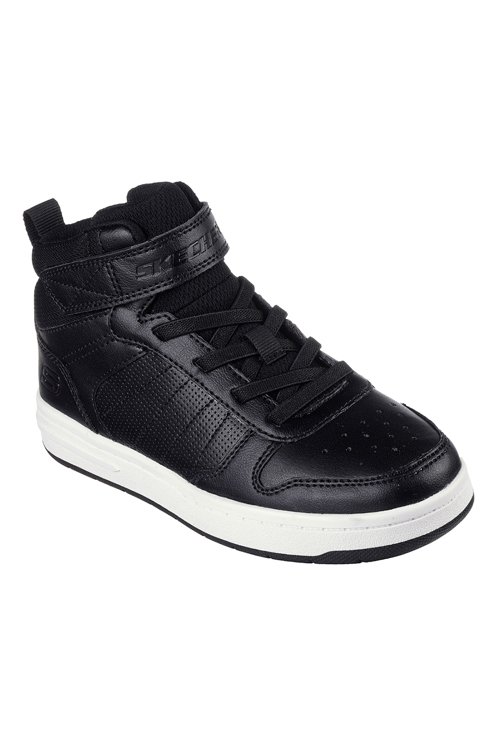 Skechers, Pantofi sport mid-high din piele ecologica Smoothstreet, Negru, Alb, 29 EU