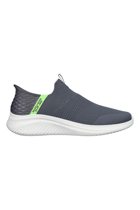 Skechers, Pantofi slip-ins, plasa, Ultra Flex, Gri carbune/Verde lime