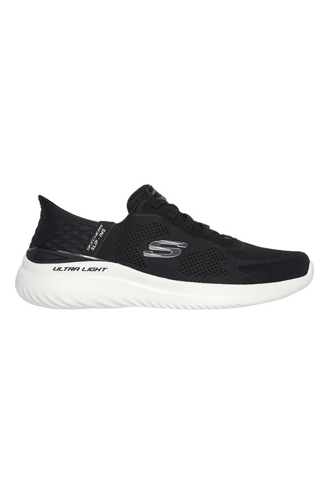 Skechers, Pantofi sport slip-ins din plasa cu detalii logo Bounder 2.0, Alb/Negru