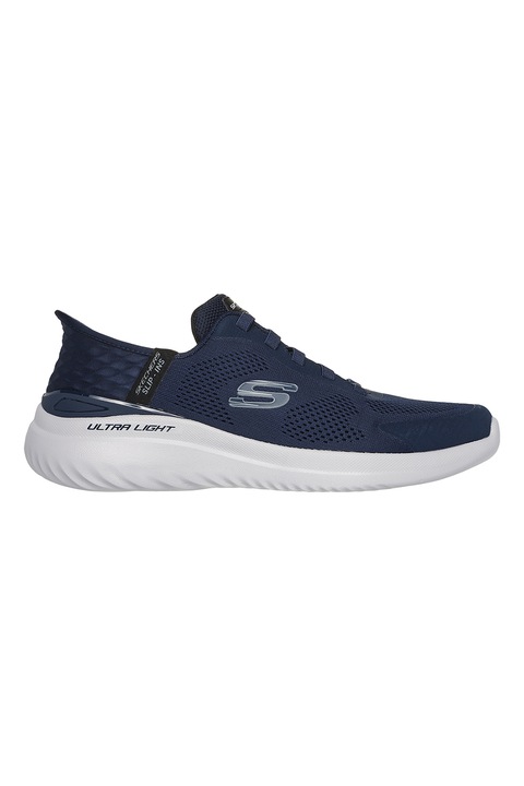 Skechers, Bounder 2.0 hálós bebújós sneaker logós részletekkel, Tengerészkék