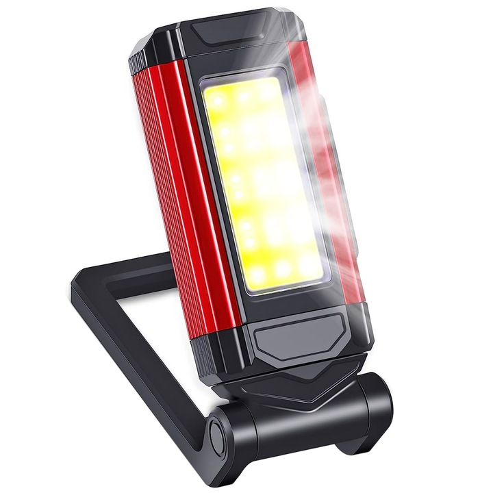 LED работна лампа, YWX, ABS, USB зареждане, Водоустойчивост, 1800mAh, 2000Lm, за къмпинг, поддръжка на автомобил, спешна работа, Червен/Черен