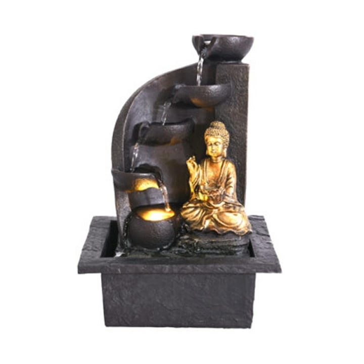 Fantana De Gradina, Progarden, Cu Motiv Buddha Si Lumina LED, Sunet Relaxant De Apa, Ideala Pentru Gradina, Terasa Si Interior, Durabila Si Rezistenta UV, Circuit Inchis, Functionare Silentioasa, Gri