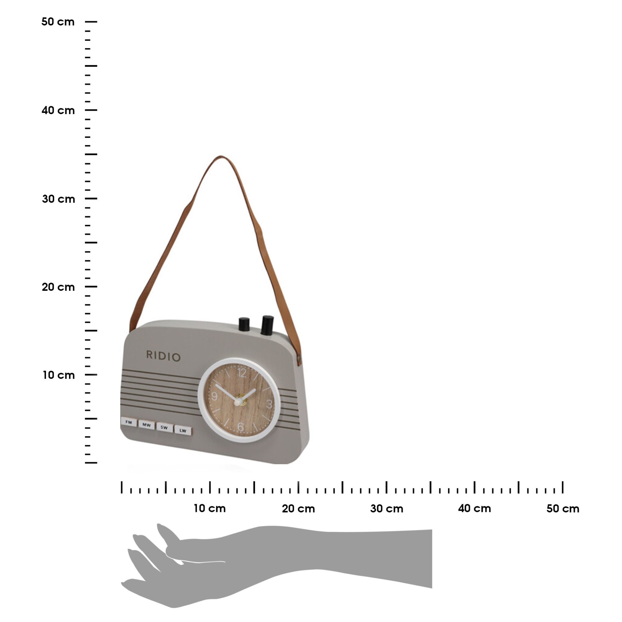 Radio cu ceas, H&S, Lemn, 21.5 x 3.5 x 15.5 cm, Gri eMAG.ro
