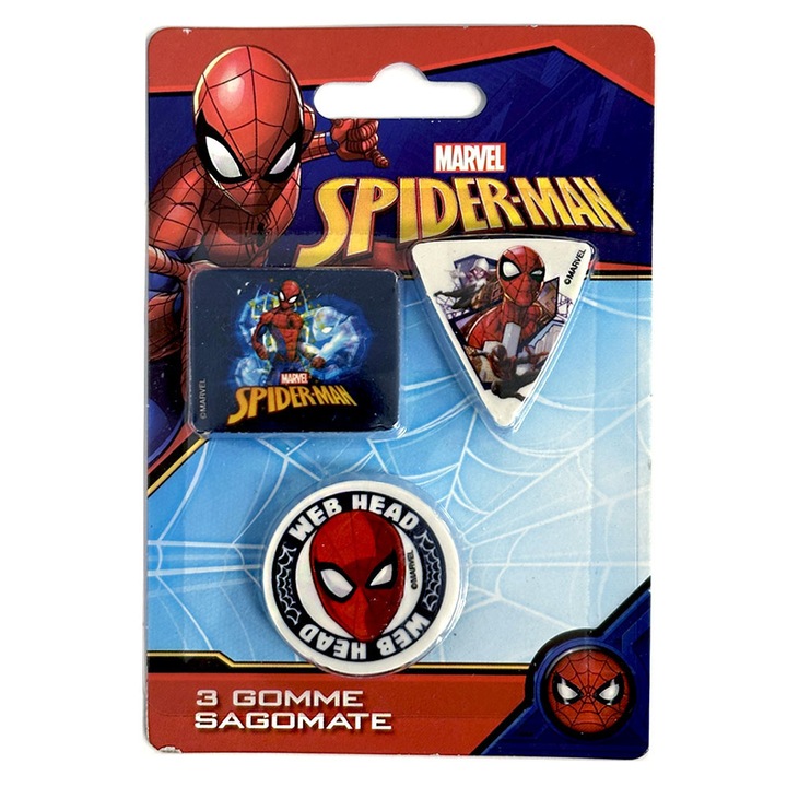 Set gume de sters Spiderman, 3 piese, Multicolor