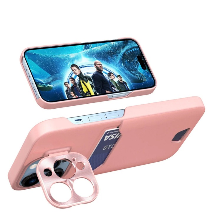 Husa telefon, Suport card, Pentru Samsung Galaxy S23, Roz