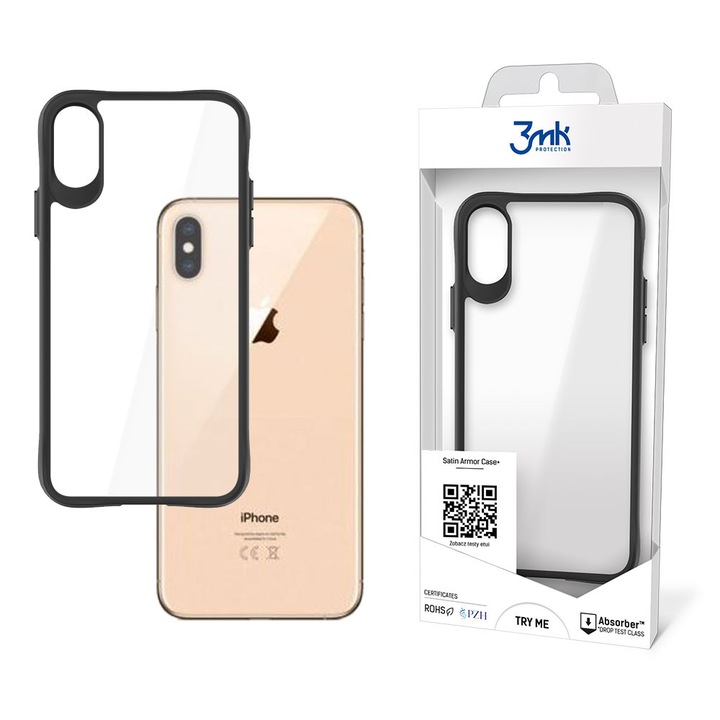 Husa telefon, 3MK, Compatibil cu iPhone Xs Max, Transparent/Negru