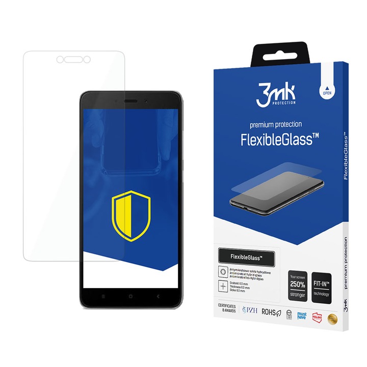 Folie de protectie 3MK FlexibleGlass pentru Xiaomi Redmi Note 4, rezistenta la zgarieturi, antireflex, 0.5mm