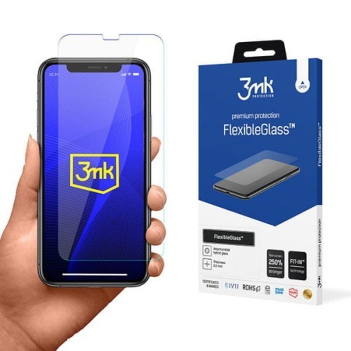 iPhone 11 Pro / X / XS üvegfólia, tempered glass, előlapi, flexibilis, hibrid, antibakteriális, 3MK Flexible Glass