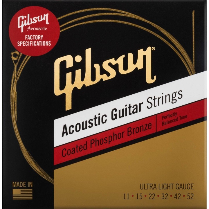 Corzi pentru chitara acustica, Gibson, Bronz fosfor, 11-52, Ultra-usoare