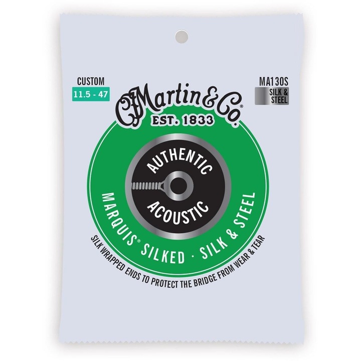 Corzi pentru chitara acustica MA130S, Martin Guitar, Matase/Otel, 11.5 - 47.0