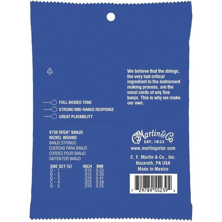 Coarde banjo Martin V730, grosimi .010 - .012 - .016 - .023 - .010, set