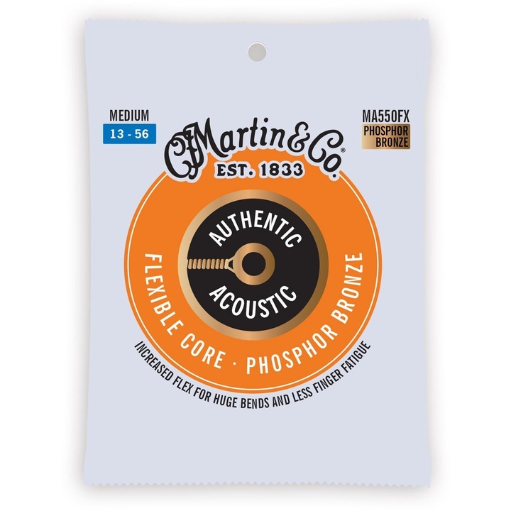 Corzi pentru chitara acustica MA550FX, Martin Guitar, Autentic Flexible Core Medium 92/8