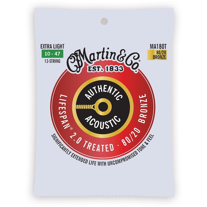 Corzi pentru chitara acustica MA180T, Martin Guitar, 12 Stg, Extra Light 80/20
