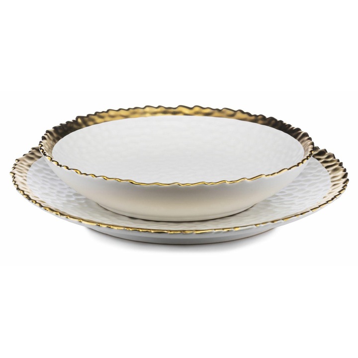 HowHomely Kati 2 tányéros szett, fehér arannyal, 20x21cm