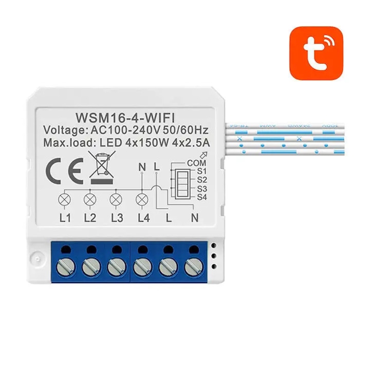 Modul Smart Switch WiFi WSM16-W4 TUYA, 4 canale, Avatto