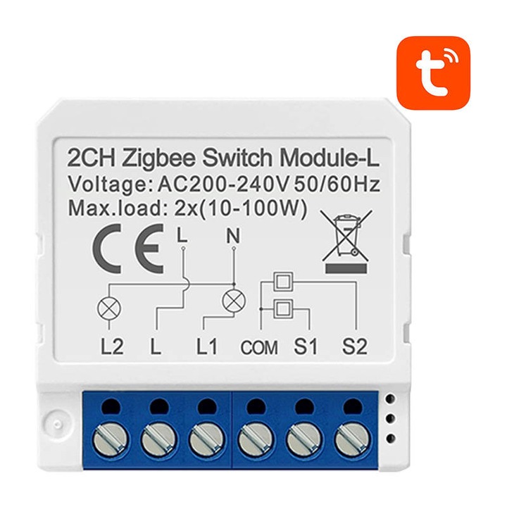 Intelligens süllyesztett kapcsoló, Avatto, ZigBee 3.0, 39x39x19mm, fehér