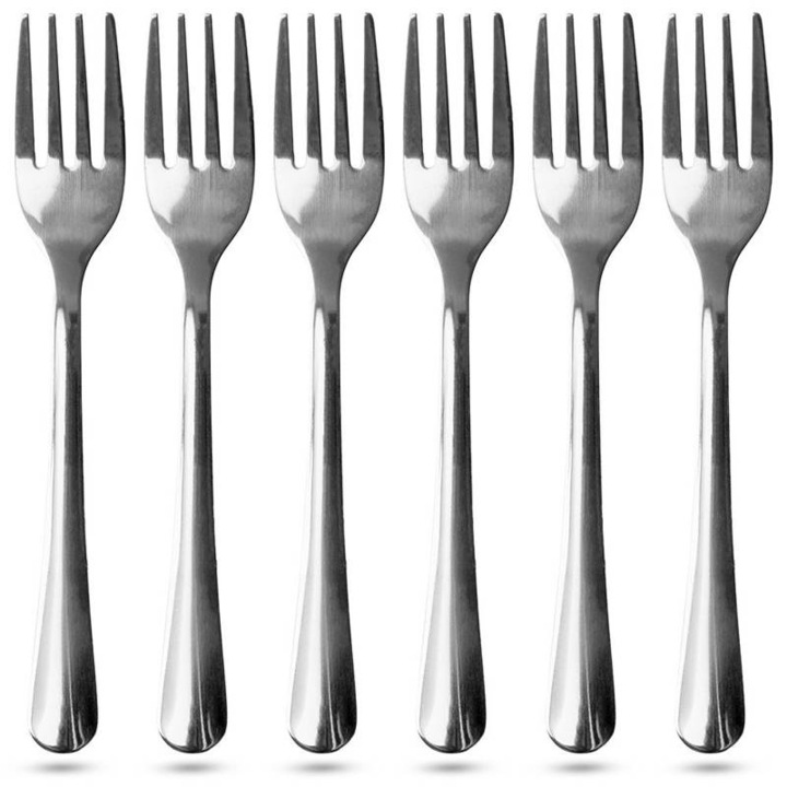 Комплект от 6 вилици, Отлични домакински съдове, неръждаема стомана, 14 x 2 см, сребро