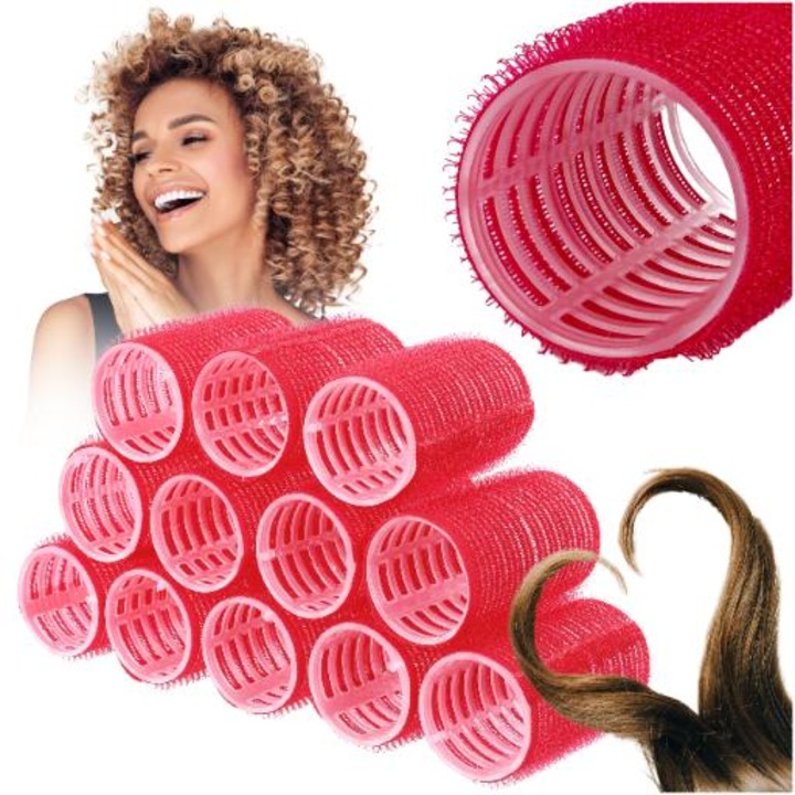 Role Pentru Par, Ponik's, Auto-Sustinatoare, Usor De Utilizat, Protejeaza Parul De Daune, Reutilizabile, Asigura Valuri Naturale Si Bucle, Ideale Pentru Par Lung Si Mediu, Durabile, Confortabile, Diametru 36 Mm, Set De 12 Bucati, Roz