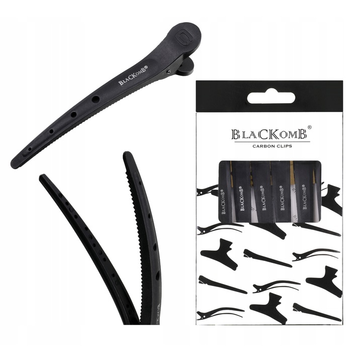 Spica de par, Blackomb, Clipsuri de par, Carbon, 11, 5 cm, Set 6 bucati, Profesional, Antistatic, Rezistente la caldura