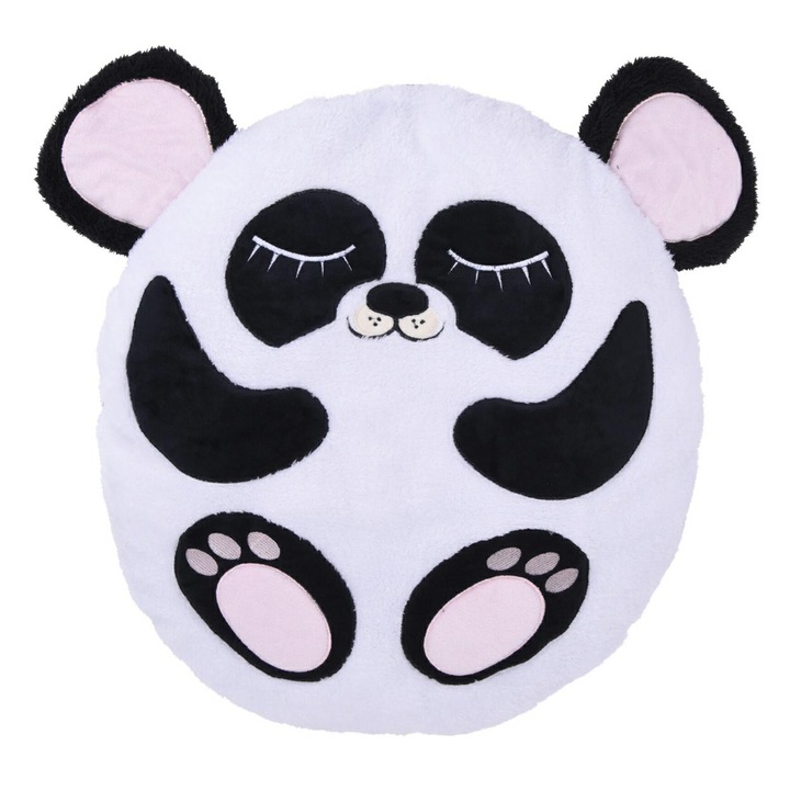 Pat rotund pentru pisici sau caini, Pets Collection, Plus, Model Panda, 53 x 45 x 4 cm, Alb / Negru