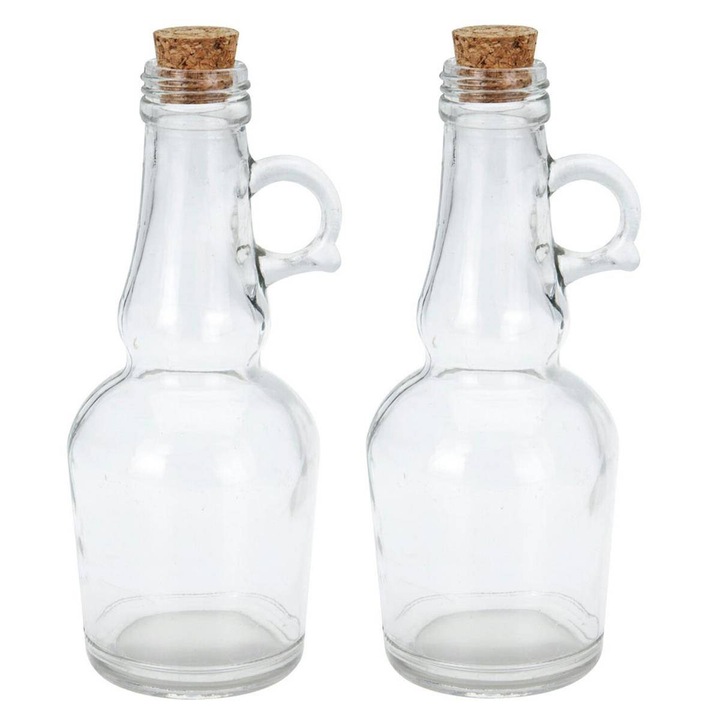 Set 2 sticle pentru ulei si otet, Excellent Housewear, Sticla, 250 ml, 7 x 18 cm, Transparent / Maro