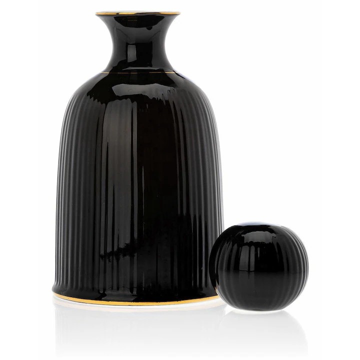 Carafa, Howhomely, Kendi Black Gold, Ceramica, Canelata, Prindere Ferma, Inaltime 22 Cm, Negru Cu Insertii Aurii