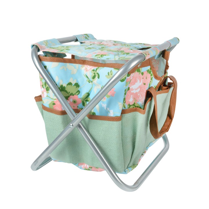 Сгъваем стол с подвижна чанта, Esschert Design, Розов мотив, Платно/Желание, 40 x 34.8 x 27.3 см, Многоцветен