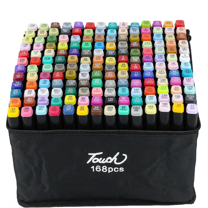 Set 168 markere Touch, cu cerneala pe baza de alcool, Multicolore