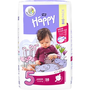 Scutece Happy Junior 5, 12-25 kg, 58 buc Scutece Happy Junior 5, 12-25 kg, 58 buc