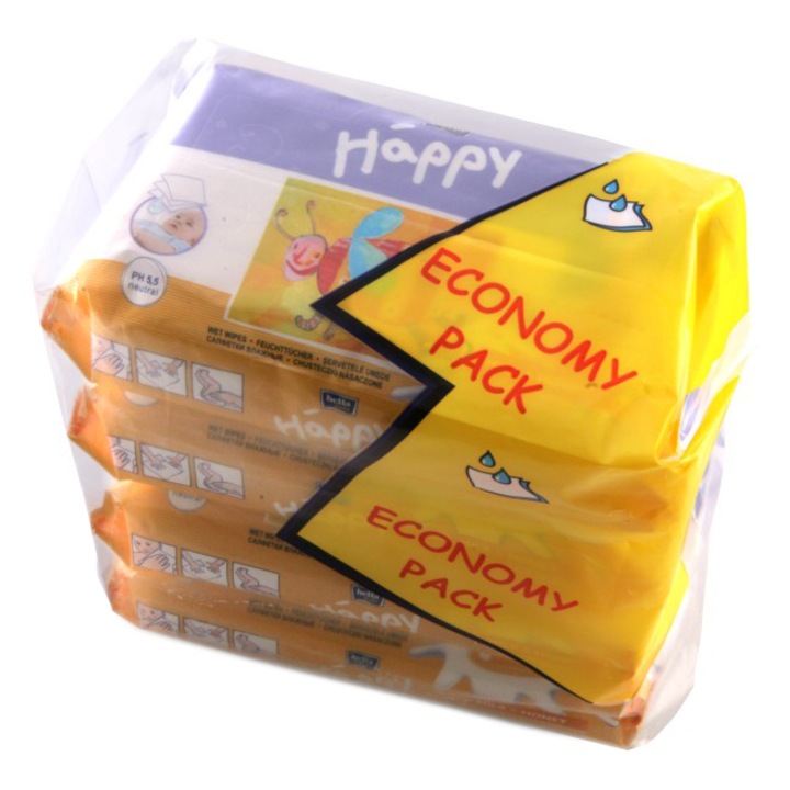 Servetele umede Happy Milk&Honey economy pack, 4 x 64 buc